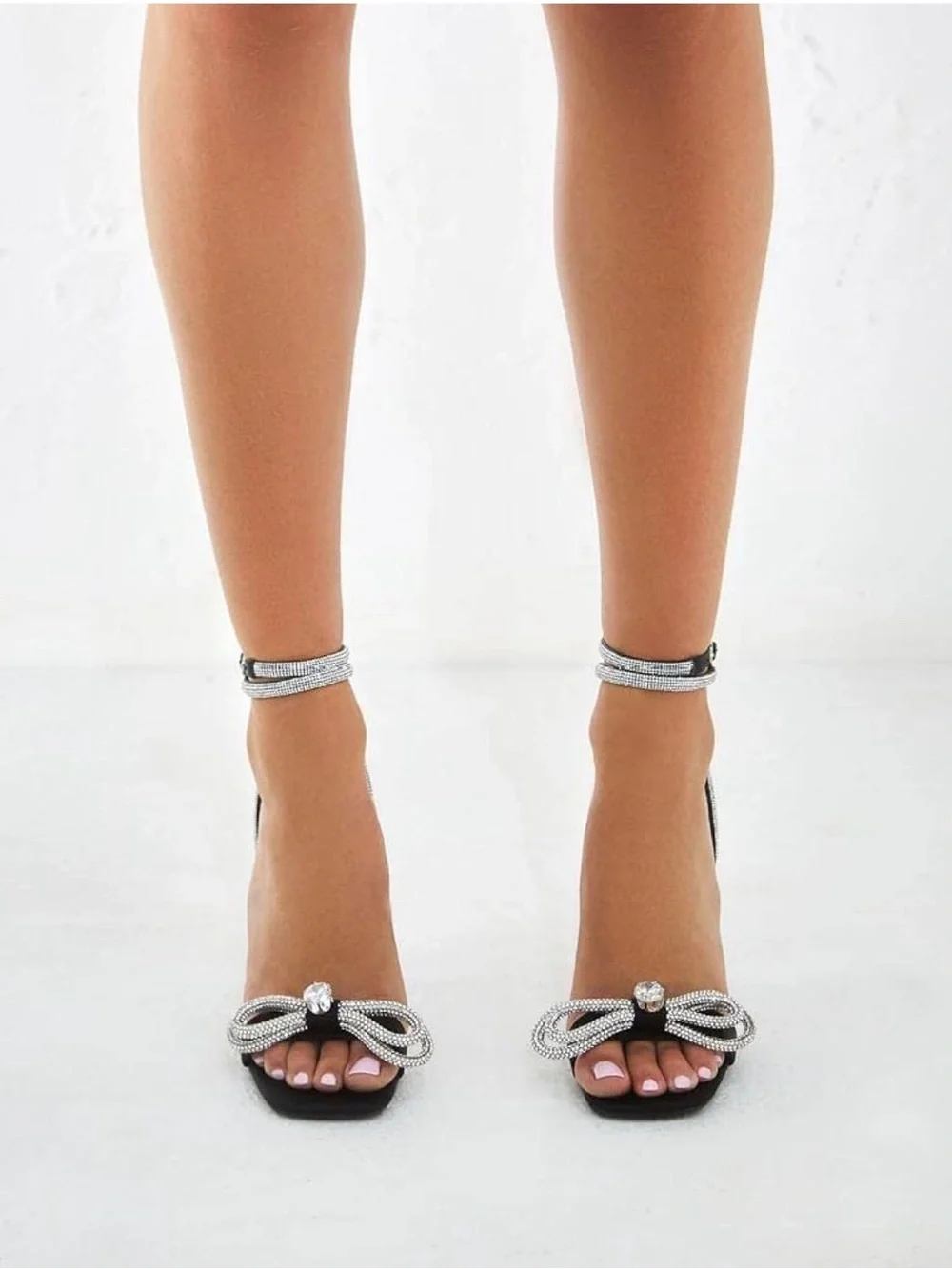 NWOB Rhinestone Ankle Strap Square Open Toe Sexy Stiletto Heeled Sandals sz 10